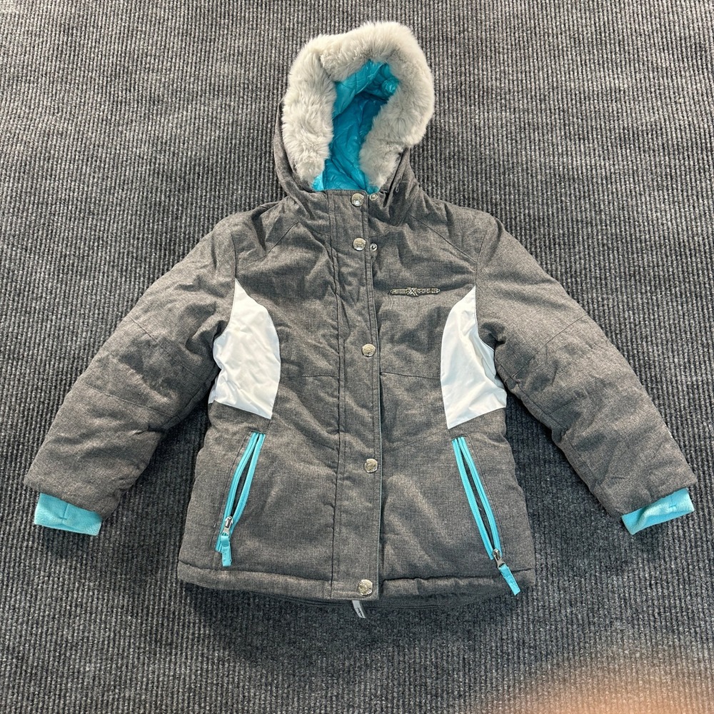 ZeroXposur Girls 7/8 Winter Puffer Jacket Gray Faux Fur Hooded Ski Coat